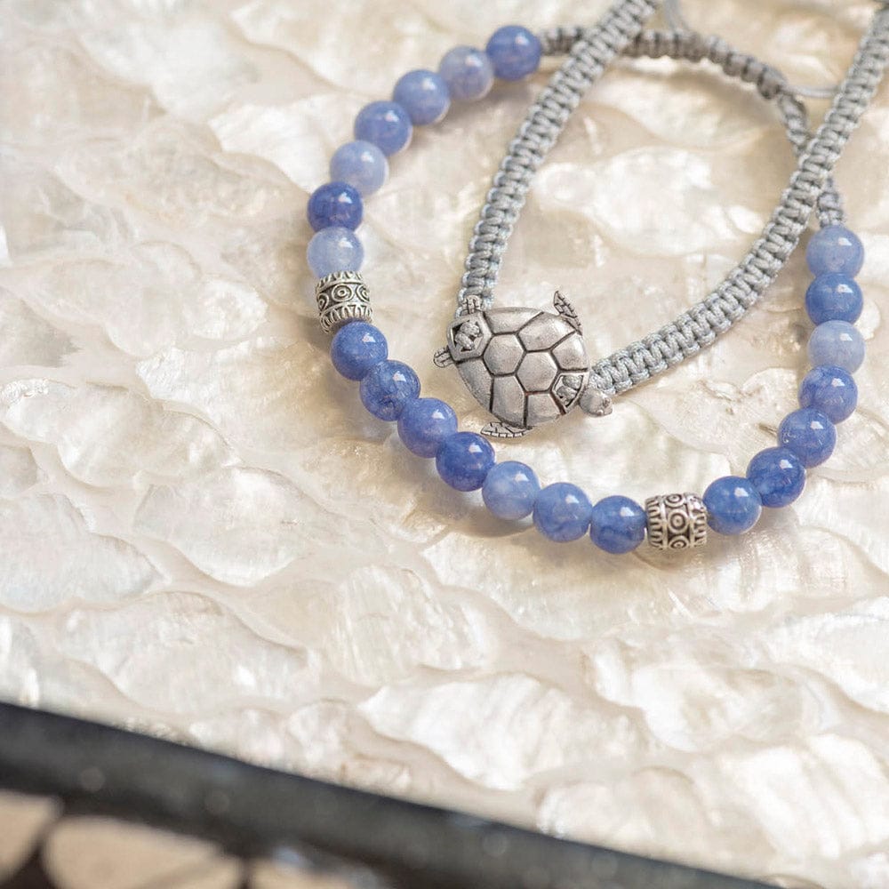 Vatuvara Foundation Aquamarine Beaded Bracelet With Turtle Pendant