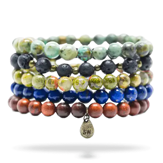 design midweight 6mm beaded bracelet pack with semi precious stones in neutral tones