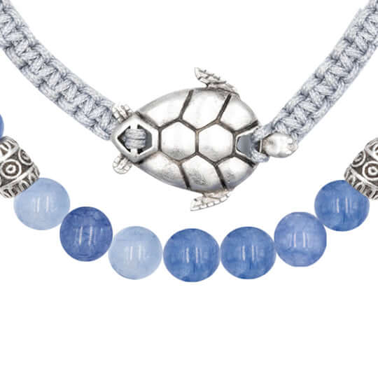 Aquamarine Beaded Bracelet With Turtle Pendant